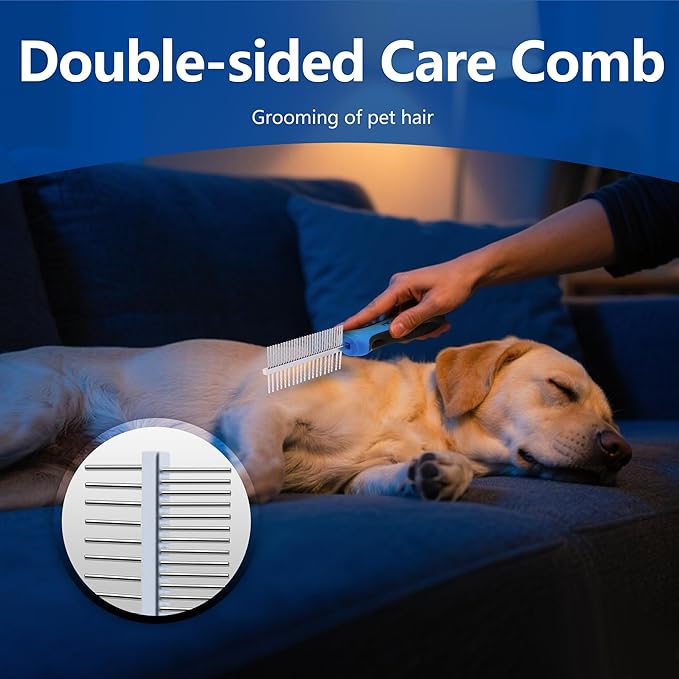 2-in-1 Shedding Brush and Detangling Comb Combo,Stripping Brush for Medium and Large Dogs, Dog and Cat Grooming Comb, 22 Stainless Steel Teeth Remove Tangled Hair, Pet Grooming Tools-large-PurrikoPets