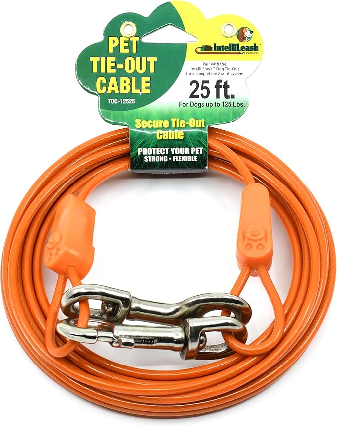 25FT Tie-Out Cables for Dogs - Strong, Safe, and Durable Dog Tie-Outs for Every Breed up to 125 Pounds - Weather and Wear Resistant Galvanized Aircraft Cable for Outside Use-PurrikoPets