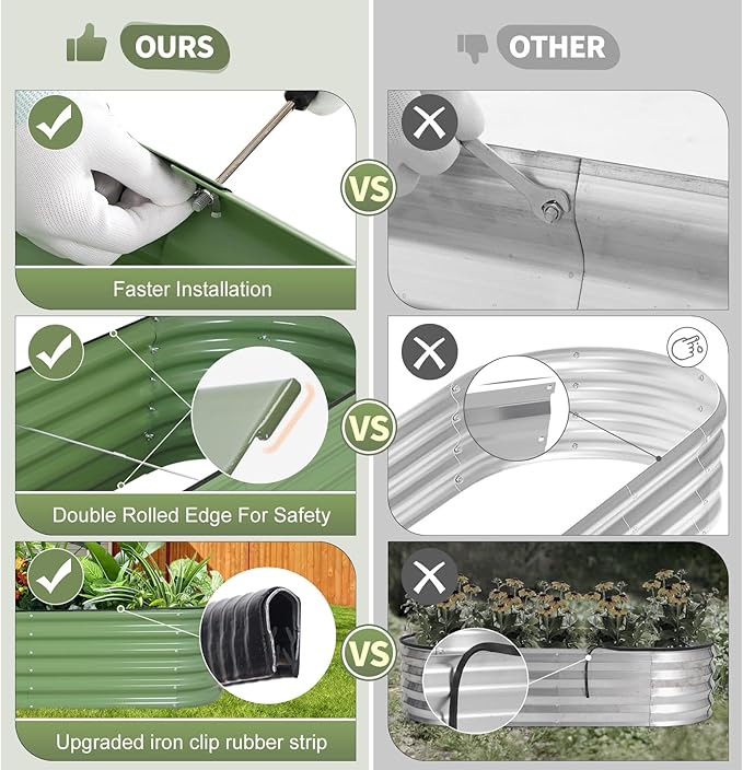 Galvanized Raised Garden Bed Outdoor- Raised Beds for Gardening| Metal Planter Box, Steel Raised Garden Bed Kit with Safety Edging and Gloves for Vegetables, Flower, Herbs (6x2x1.4FT, Green)-PurrikoPets