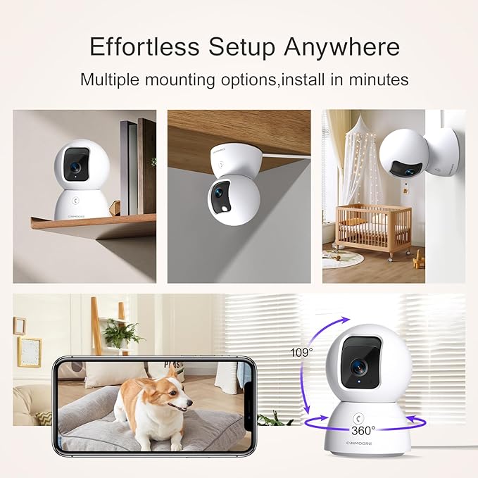5G Security Camera Indoor 2-Pack, No-Monthly-Fee AI Tracking Facial Recognition, 3K Pet/Dog Camera with Speaker/Phone App, PTZ WiFi Baby Monitor Cameras for Home Security, 0-Glow Night Vision-PurrikoPets