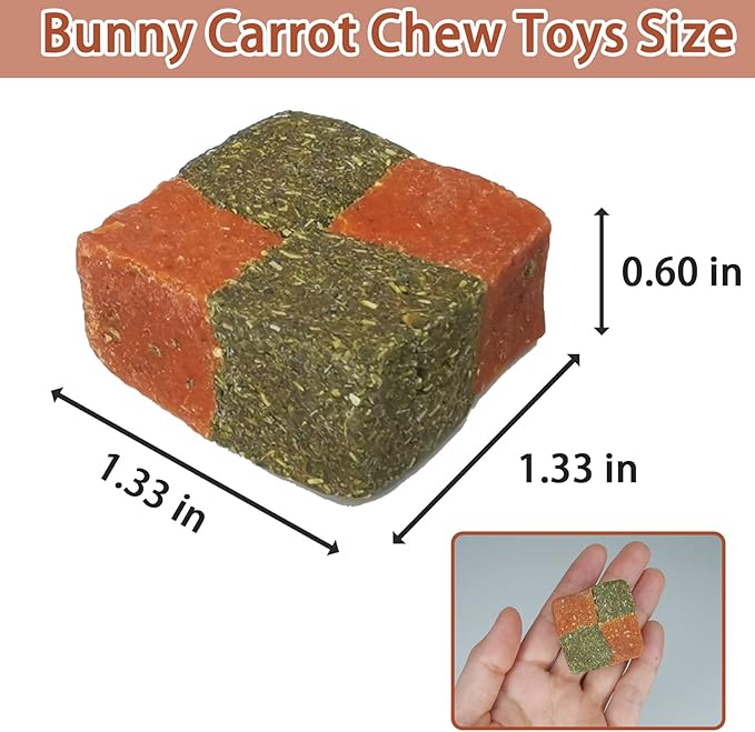 Fhiny 12 PCS Rabbit Carrots Chew Toys, Natural Timothy Hay Biscuit Cubes Rabbit Carrot Molar Treats Small Pet Snacks for Bunny Hamster Chinchilla Guinea Pig or Other Small Animals-PurrikoPets