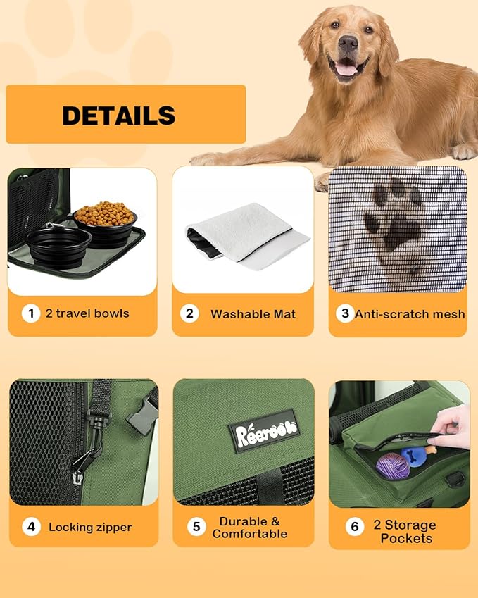 Extra Large Dog Crate with 2 Foldable Bowl, 40 Inch Collapsible Travel Dog Crate Kennel with Soft Blanket for Medium Dogs,Indoor & Outdoor (40" L x 27" W x 27" H, Green)-PurrikoPets