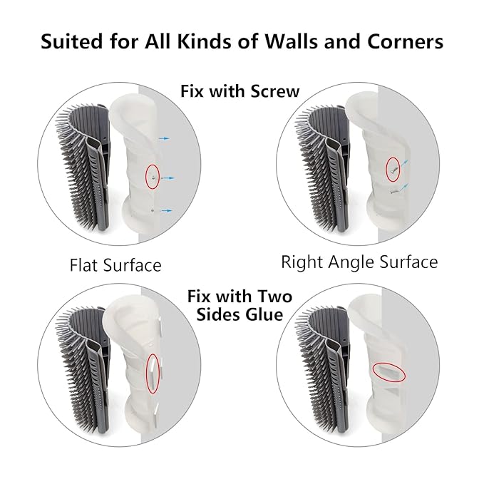 Extended (6.1") 2 Pack Self Grooming Cat Brush - Wall Corner Scratcher with Massage Combs for Long and Short Fur Cats, Kittens (Grey)-PurrikoPets