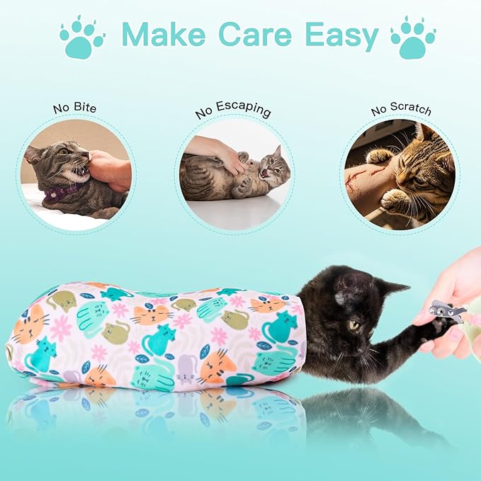 27.6" Cat Grooming Wrap, Cat Wrap for Cutting Nails, Self-Adherent Fabric Wrap for Cats, Burrito Wrap Anti-Scratch, Anti-Escape, Multifunctional Swaddle Wrap Pet Tool (Floral, X Large)-PurrikoPets