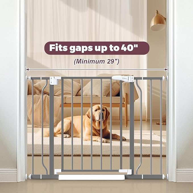 29"-40" Baby Gate for Stairs, Auto Close Stroller Friendly Dog Gate Indoor for Doorways, Pressure Mounted Baby Gate, Easy Walk Through Gate for Children & Pets, Grey-PurrikoPets