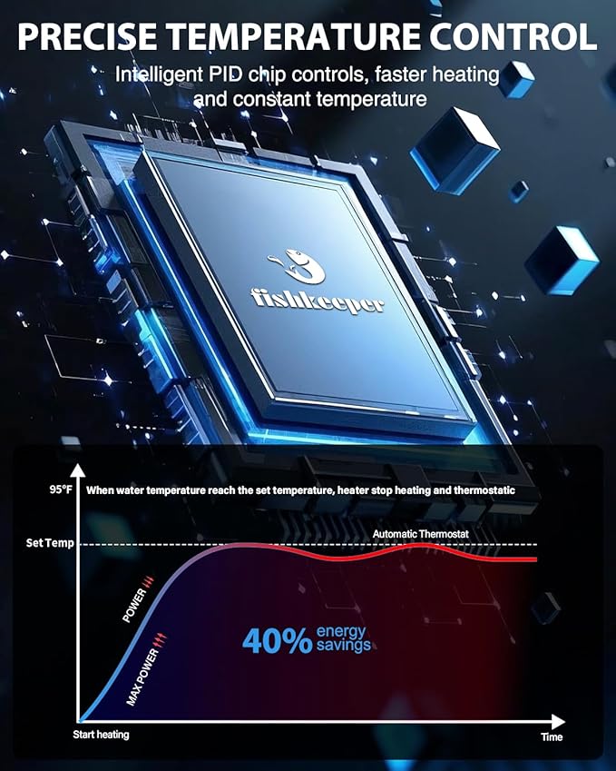 fishkeeper 800W Submersible Aquarium Heater – Ultra-Safe Digital Fish Tank Heater for 80-230 Gallon, Leaving Water Auto Power-Off, PID Intelligent Fast Heating, 59°F-93°F Accurate Temperature Control-PurrikoPets