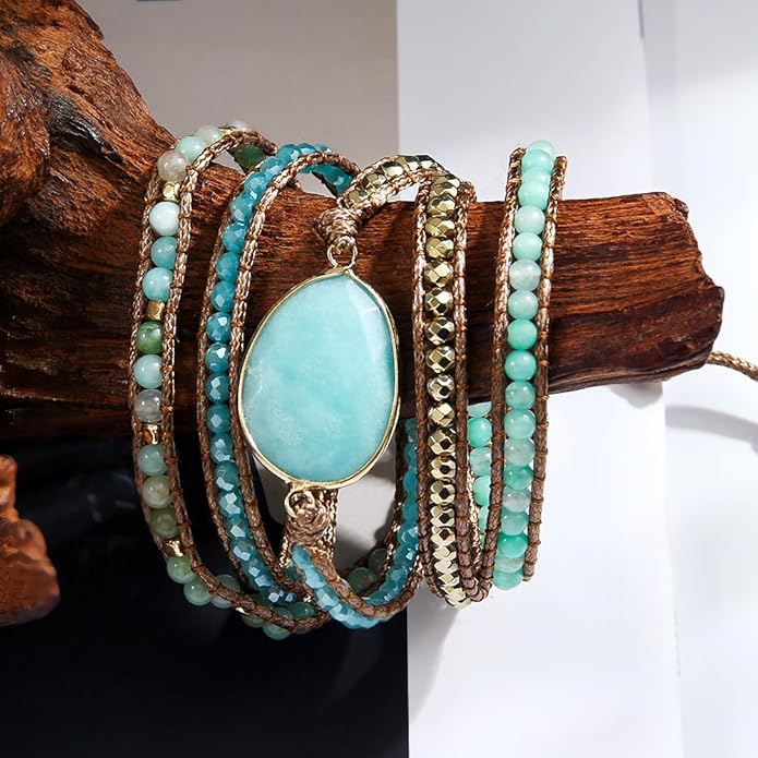 ZOSOJONA Women Wrap Bracelet Boho Natural Jasper Crystal Stone Beads Strand Bracelets