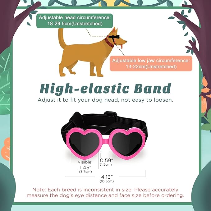 2 Pack Small Dog Sunglasses UV Protection Goggles Eye Wear Protection with Adjustable Strap Doggy Heart Shape Anti-Fog Sunglasses for Pet Dogs Sun Glasses Doggie Windproof Glasses, Pink-PurrikoPets