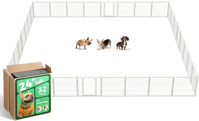 FXW Rollick Unleashed Dog Playpen for Indoor, Yard, RV Camping, 24 inch 32 Panels for Small and Puppy Dogs, White│Patented-PurrikoPets