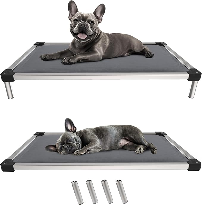 FXW TitanNest Chew-Proof Elevated Dog Bed, Raised Cot for Indoor/Outdoor/Camping Use, Durable & Washable Padded Pet Bed for Extra-Small Dogs, 30.0" L x 22.0" W x 4.5" H, Gray-PurrikoPets