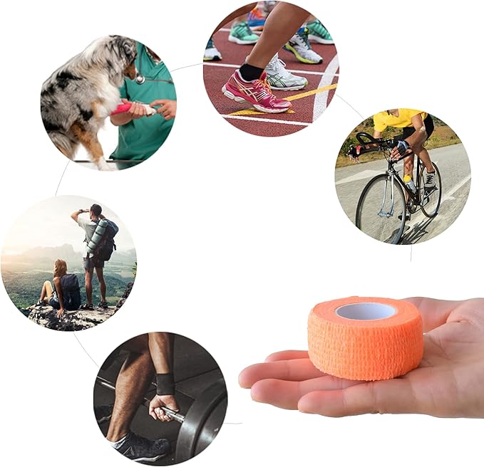 9 Pack 1" x 5 Yards Self Adhesive Bandage Wrap Self Stick Wrap for Ankle, Wrist, Finger, Sports, Breathable Cohesive Vet Tape for Pets (Light Orange)-PurrikoPets