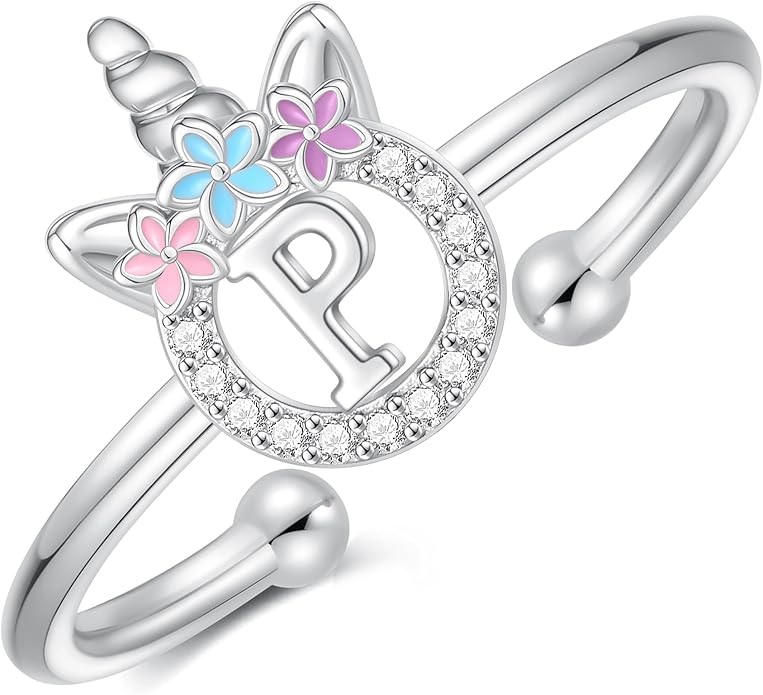 Unicorn Rings Gifts for Girls - Adjustable Initial Ring Dainty Cute Unicorn Rings for Girl Teens Little Girls Jewelry Birthday Gift