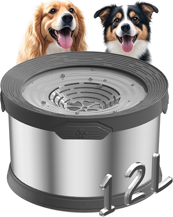 12L Dog Water Bowl No Spill 3.1 Gallon Super Large Capacity Stainless Steel No Splash Dog Bowls Slow Drinking Feeder with Non-Slip Base Pet Water Dispenser for Dogs-PurrikoPets