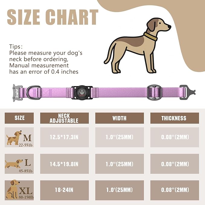 AirTag Dog Collar - Leather Dog Collar with Airtag Holder | IP68 Waterproof AirTag Holder with Metal Buckle, Comfortable GPS Dog Collars Tracker for Medium Large Dogs (Rose Gold, M)-PurrikoPets