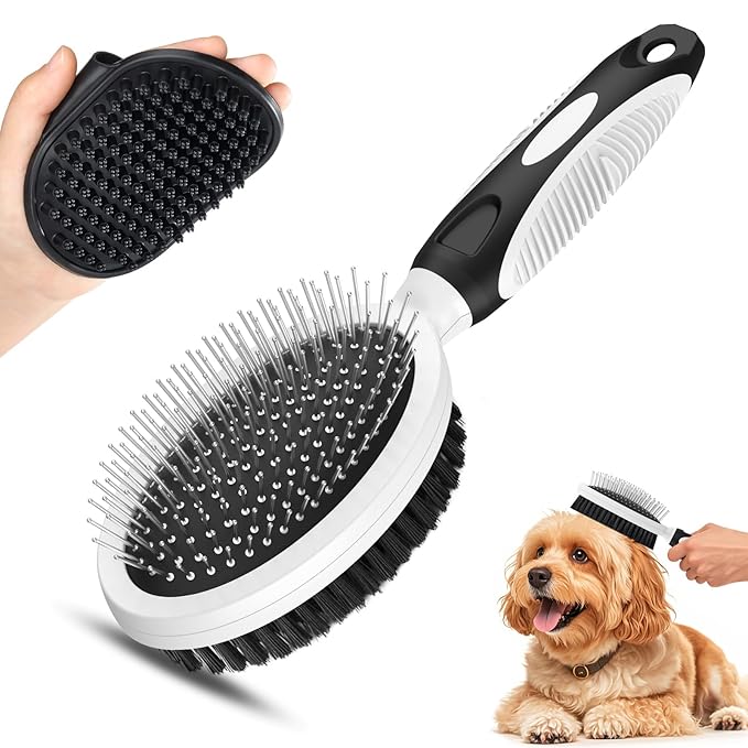 2PCS Pet Grooming Tools - Double-Sided Brush for Shedding and Bathing, Suitable for Short/Long Haired Dogs Cats and Horses, Deshedding Dog Brush, Mane & Tail Combs for Horses - Pet Supplies (White)-PurrikoPets