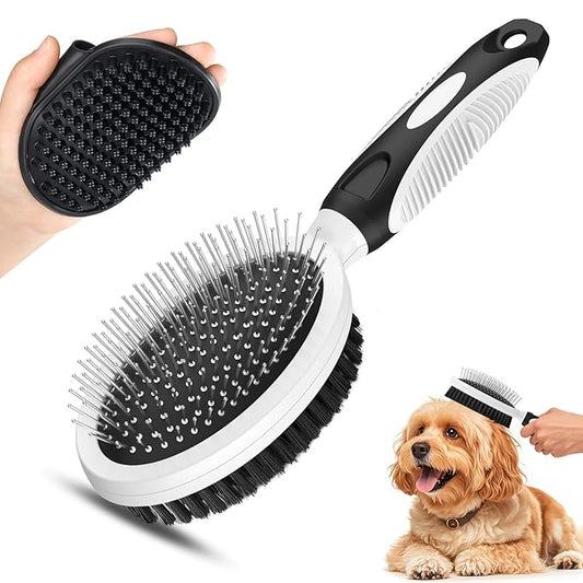 2PCS Pet Grooming Tools - Double-Sided Brush for Shedding and Bathing, Suitable for Short/Long Haired Dogs Cats and Horses, Deshedding Dog Brush, Mane & Tail Combs for Horses - Pet Supplies (White)-PurrikoPets