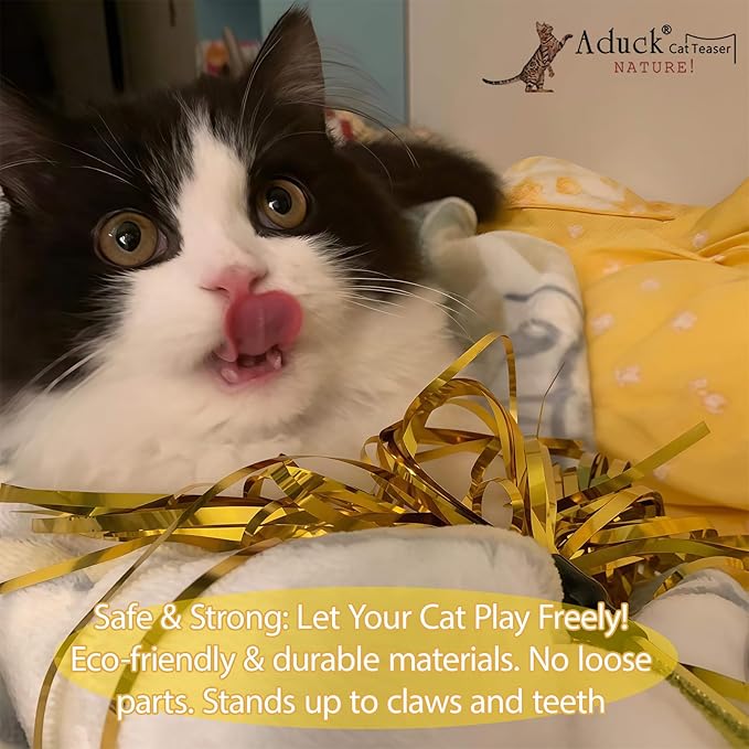 ADUCK Interactive Cat Teaser Wand Toy with Tassels - Durable Cat Chaser for Indoor Kitten Exercise, Boredom Relief & Training Play, Pack of 3 (Gold, Silver, Green)-PurrikoPets