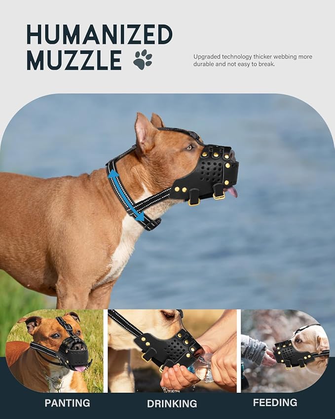Dog Muzzle, Leather Basket Soft Muzzles Medium Large Breeds, Pitbull Dog Muzzle Amstaff Staffordshire Terrier, German Shepherd Dalmatian Doberman Adjustable (XL)-PurrikoPets