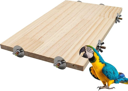21.7 × 13.8 Inches Large Bird Perch Stand Platform, Natural Wooden Small Animals Cage Accessories, Rectangle Stand Perch Shelf for Parrot Parakeet Cockatiel Rat Hamster Guinea Pig Conure Chinchillas-PurrikoPets