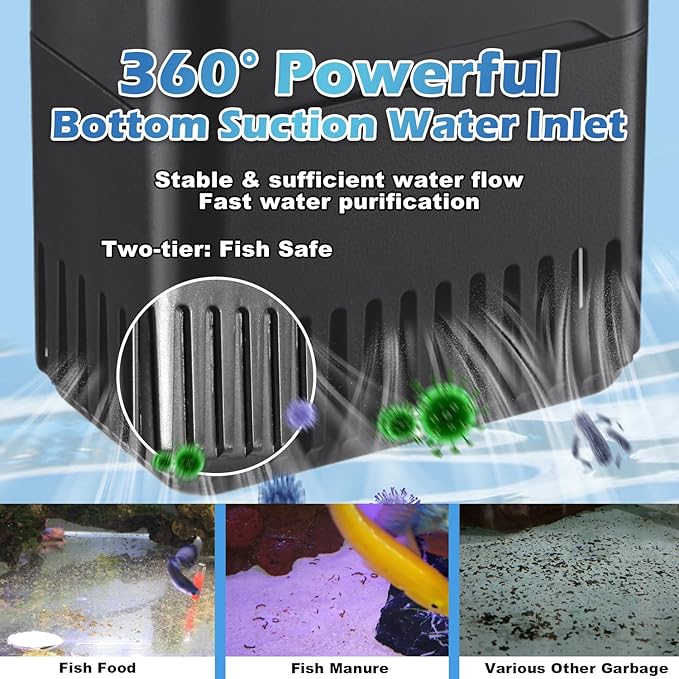 220GPH Turtle Filter for 20-45 Gal Tank, Small Turtle Filters 3-Stage Filtration for Freshwater Saltwater Cloudywater, Ultra-Quiet and Flow Adjustable for Fish Turtles Shrimps Amphibians Frogs-PurrikoPets