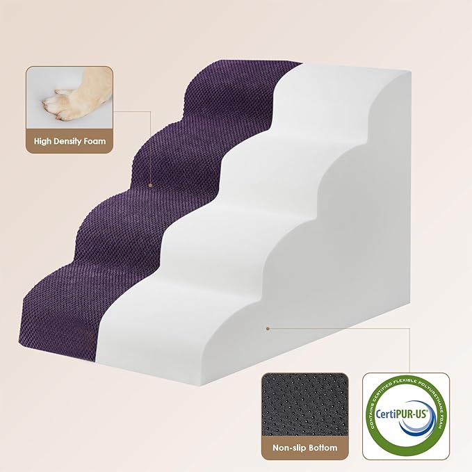 EHEYCIGA Curved Dog Stairs Ramp for High Beds 19.7" H, 4-Step Dog Steps for Small Dogs and Cats, Pet Stairs for High Bed Climbing, Non-Slip Balanced Pet Step Indoor, Purple-PurrikoPets