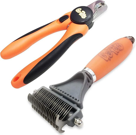 GoPets Grooming Kit Bundle with 2 Sided Dematting Comb and Deshedding Rake + Nail Clipper for Dogs and Cats Includes Nail File and Trimmer-PurrikoPets