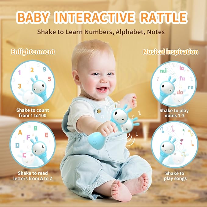 alilo Yoyo Talking Bunny Baby Singing Musical Rattle, Mimicking Toys Repeats What You Say, Preloaded 90+ Audio Content, ABC/Number/Notes Learning Toys for Toddlers Infant Newborn Boy Girl Gifts-PurrikoPets