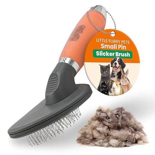 GoPets Small Pin Slicker Brush, Easy-Groom Pin Comb for Tangles & Shedding, Rounded Safety Tips, Dematting Brush for Short & Long Hair Cats, Dogs & Furry Pets, Ideal for Sensitive, Hard-to-Reach Areas-PurrikoPets