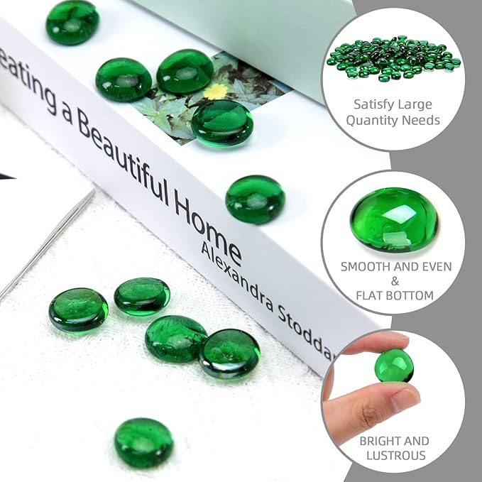 FUTUREPLUSX 1LB Green Flat Glass Marbles, Premium Colored Gems Fish Bowl Marbles Decorative Mosaic Glass Pebbles Floral Smooth Stones for Vases Aquarium Home Decor-PurrikoPets
