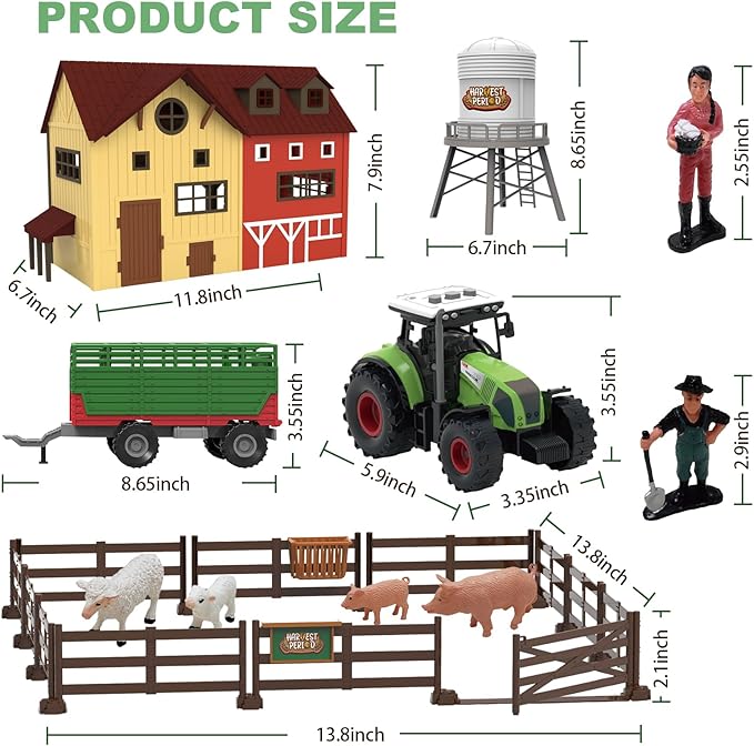109PCS Farm Animals Toys Set Comes with Barn, Rice Storehouse, Rice Trolley, Milking shed, Farmer, Fence - Playset for Kids Toddlers Boys Girls 5+ Years Old-PurrikoPets