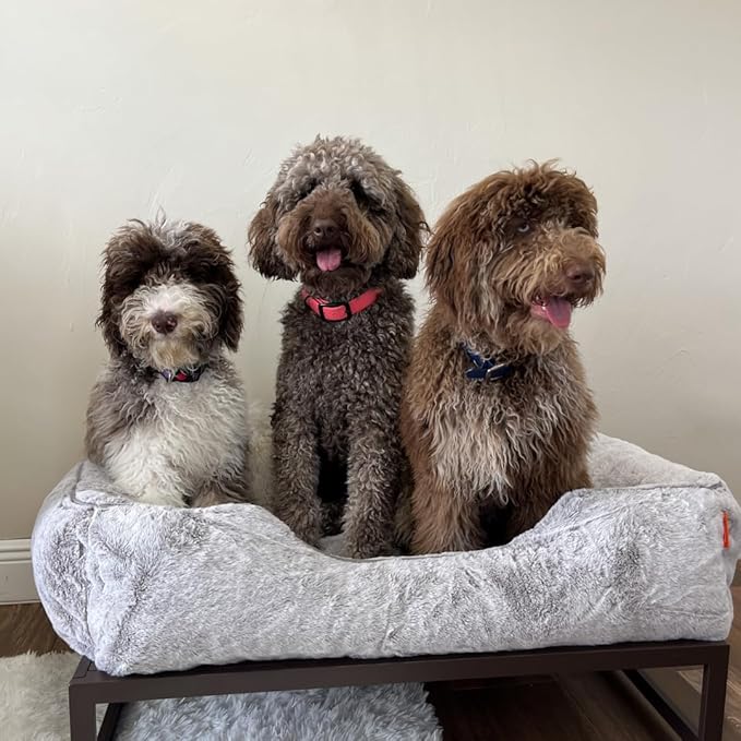 FUZI Luxury Aesthetic Dog Bed for Medium Dogs with Washable Cover, Pet Couch, Pet Bed with Sides, Non-Slip Bottom, Soft and Durable Calming Dog Bed, Faux Rabbit Fur, Medium 31.75x23.6x9.5 Light Grey-PurrikoPets