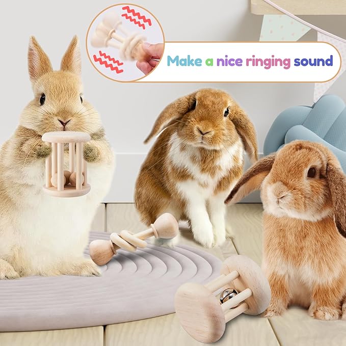 3 Pcs Wooden Bunny Toys - Safe Rabbit & Guinea Pigs Teeth Grinding Toys for Chinchillas, Hamsters & Small Animals - Indoor & Outdoor-PurrikoPets