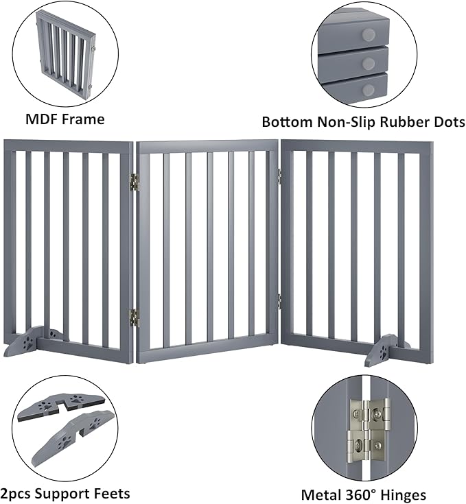 Freestanding Wooden Dog Gate - 24 Inch Tall, Support Feet, Step Over, Indoor-PurrikoPets