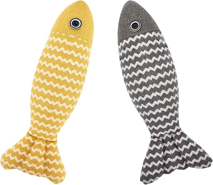 2 Pcs Catnip Toys Fish, Self Play, Cat Toys for Indoor Cats and Kitten, Catnip Cat Toy, Interactive Kitten Exercise Kicker Toys for Indoor Cats 7.8 Inches for All Breeds-PurrikoPets