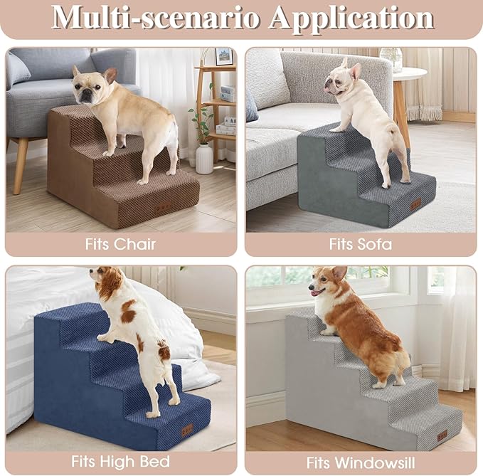 GGIB Dog Stairs for Small Dogs Pet Stairs for Sofa Couch Dog Ramp Pet Steps with Removable Washable Cover, Beige, 22" H, 5-Step-PurrikoPets