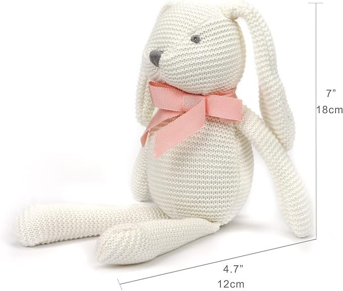 100% Organic Cotton Baby Toys White Bunny Rabbit Stuffed Animal for Newborn 7.1"-PurrikoPets