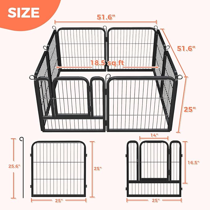 24 Inch 8 Panels Dog Playpen - Metal Pet Exercise Pen for Puppy, Indoor/Outdoor Dog Fence for Yard, Garden, Camping & RV Travel-PurrikoPets