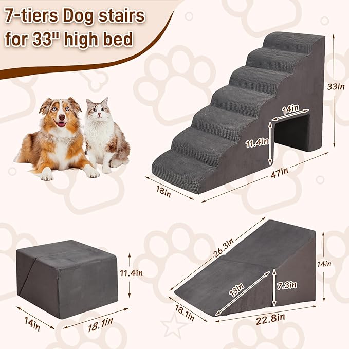 Dog Stairs & Steps for High Beds 30-36 inches High Tall for Large Medium Dogs, LitaiL 30inch 7 Steps Pet Stairs/Steps for High Beds,llDogs, Non-Slip Dog Ramps for Small Dogs and Cats-PurrikoPets