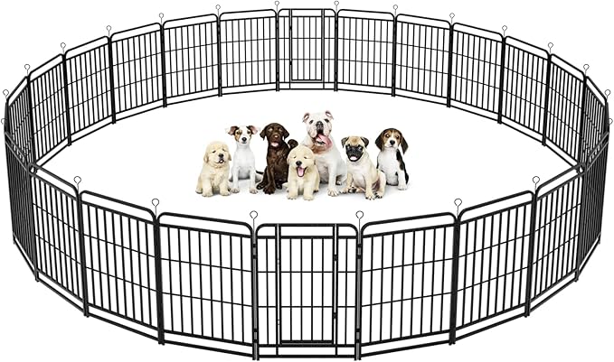 Dog Playpen Outdoor 24 Panels Heavy Duty Dog Fence 40" Height with Thick Pipe Anti-Rust with Doors Portable for RV Camping Yard, Total 54FT, 227 Sq.ft, Snowy Black-PurrikoPets