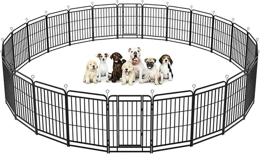 Dog Playpen Outdoor 24 Panels Heavy Duty Dog Fence 40" Height with Thick Pipe Anti-Rust with Doors Portable for RV Camping Yard, Total 54FT, 227 Sq.ft, Snowy Black-PurrikoPets