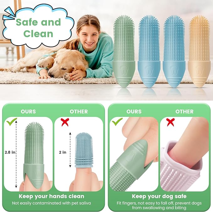 4 Pack Dog Toothbrush, 360° Cleaning Finger Brush for Dogs Teeth, Food Grade Silicone Pet Brush Fits Most Fingers, Puppy Toothbrush for Dogs & Cats Dental Care-PurrikoPets
