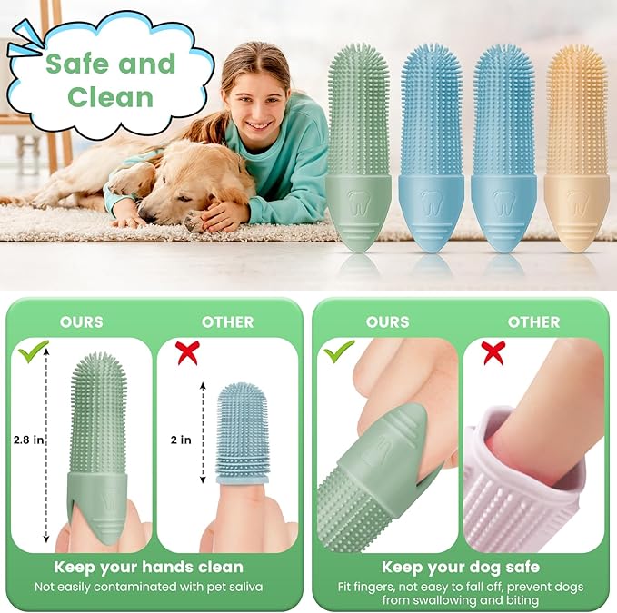 Duckart LABRUSID Dog Toothbrush, 2 Pack Dog Tooth Brush, 360 Cleaning Finger Toothbrush for Adult Dogs, Soft Silicone, Cream-coloured & Green-PurrikoPets