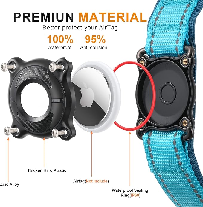 Airtag Dog Collar with Martingale Design, IP68 Waterproof Air Tag Collar Holder, Adjustable Reflective Soft Padded Nylon Dog Collar for Large Medium Small Dogs-PurrikoPets
