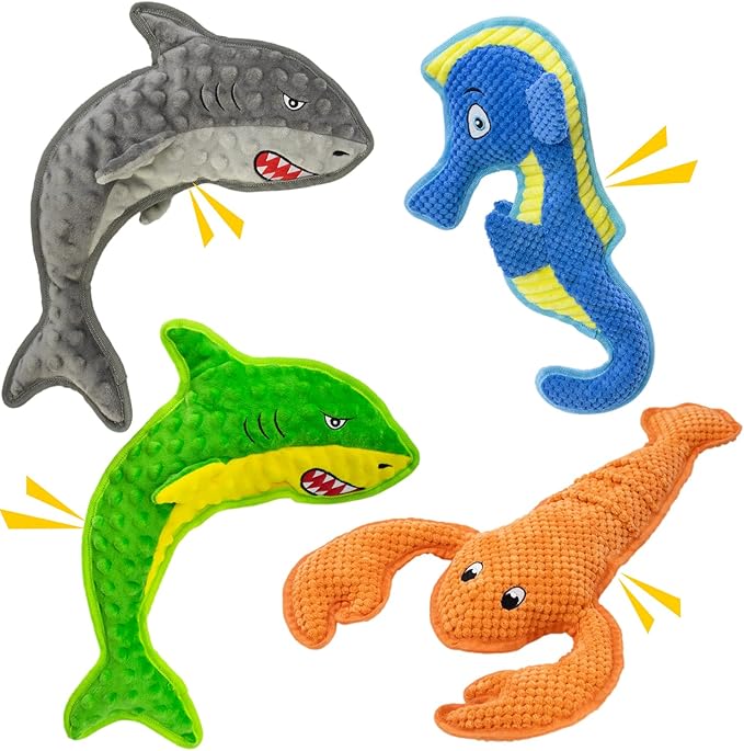 Dog Toy Squeak No Stuffing Toys, 4-Pack Toys for Small Medium Large Breed, Puppy Teething Interactive Toy to Keep Them Busy, Best Christmas Birthday Gift-PurrikoPets