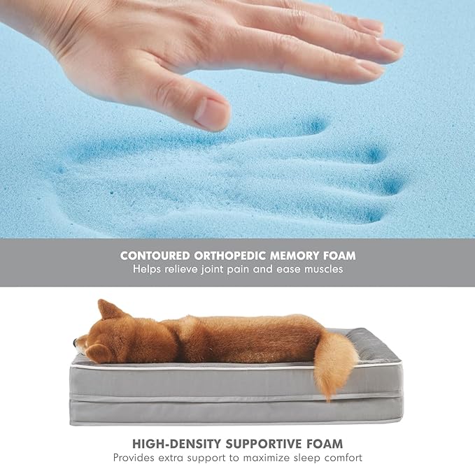 Friends Forever Orthopedic Dog Bed for Medium Dogs, Waterproof Memory Foam Dog Sofa Bed M with Removable Washable Cover, Ally Khaki, 28x23x6.5-PurrikoPets