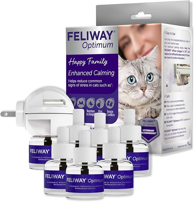 FELIWAY Optimum Cat, Enhanced Calming Pheromone Diffuser: 1 Diffuser Kit & 6 Refills-PurrikoPets