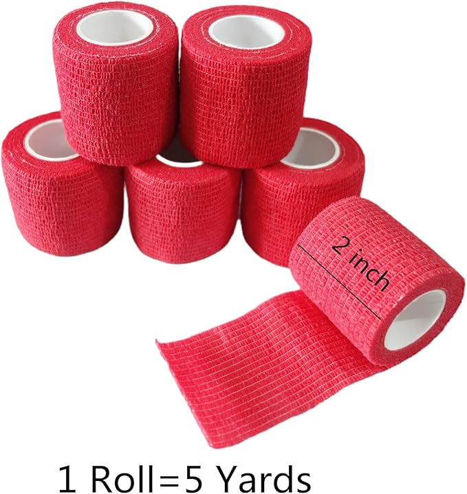 6 Pack 2" x 5 Yards Self Adhesive Bandage Wrap Breathable Cohesive Vet Wrap for Pets, Elastic Self-Adherent Tape for Sports, Wrist, Ankle (Red)-PurrikoPets