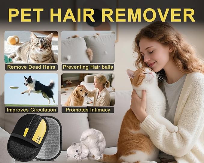 2Pcs Electrostatic Gloves Pet Hair Removal, Reusable Cat & Dog Hair Remover for Couch, Furniture, Carpet, Curtain, Upgraded Animal Fur Removal Tool, Cat Grooming Gloves-PurrikoPets