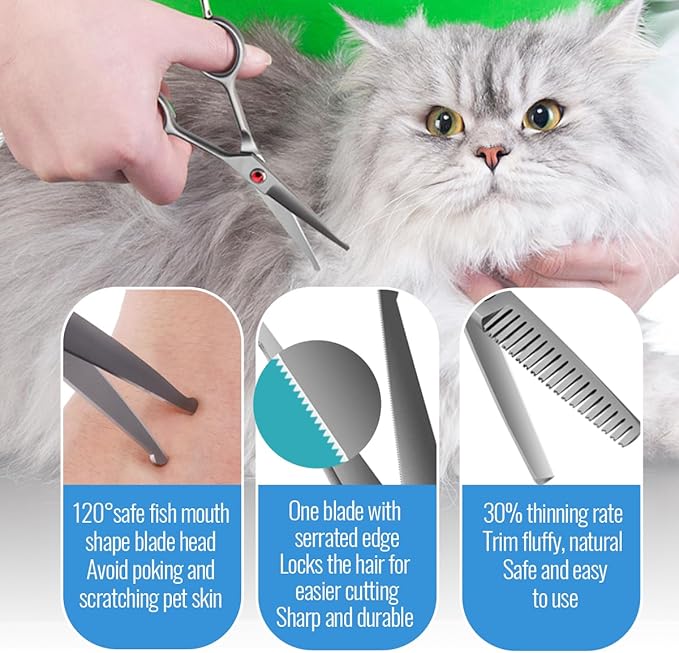 4.5" Dog Grooming Scissors - 3 Pcs Curved & Straight Thinning Shears for Small Dogs & Cats - Japan 440C Stainless Steel-PurrikoPets