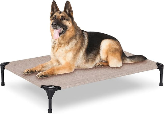 Elevated Dog Bed for Outdoor, Large Raised Dog Cot with Washable Mesh, Cooling Pet Cot Chew Proof for Outside Camping, 42"x30" Grey-PurrikoPets